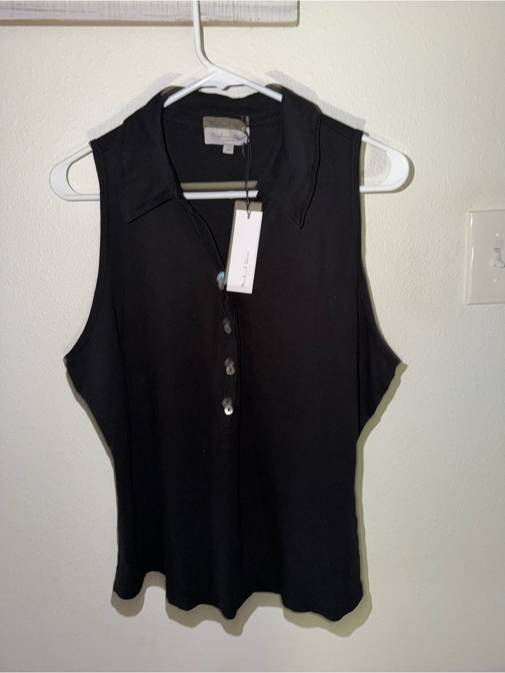 Michael Stars Black Sleeveless Polo Tank with Button Placket NWT